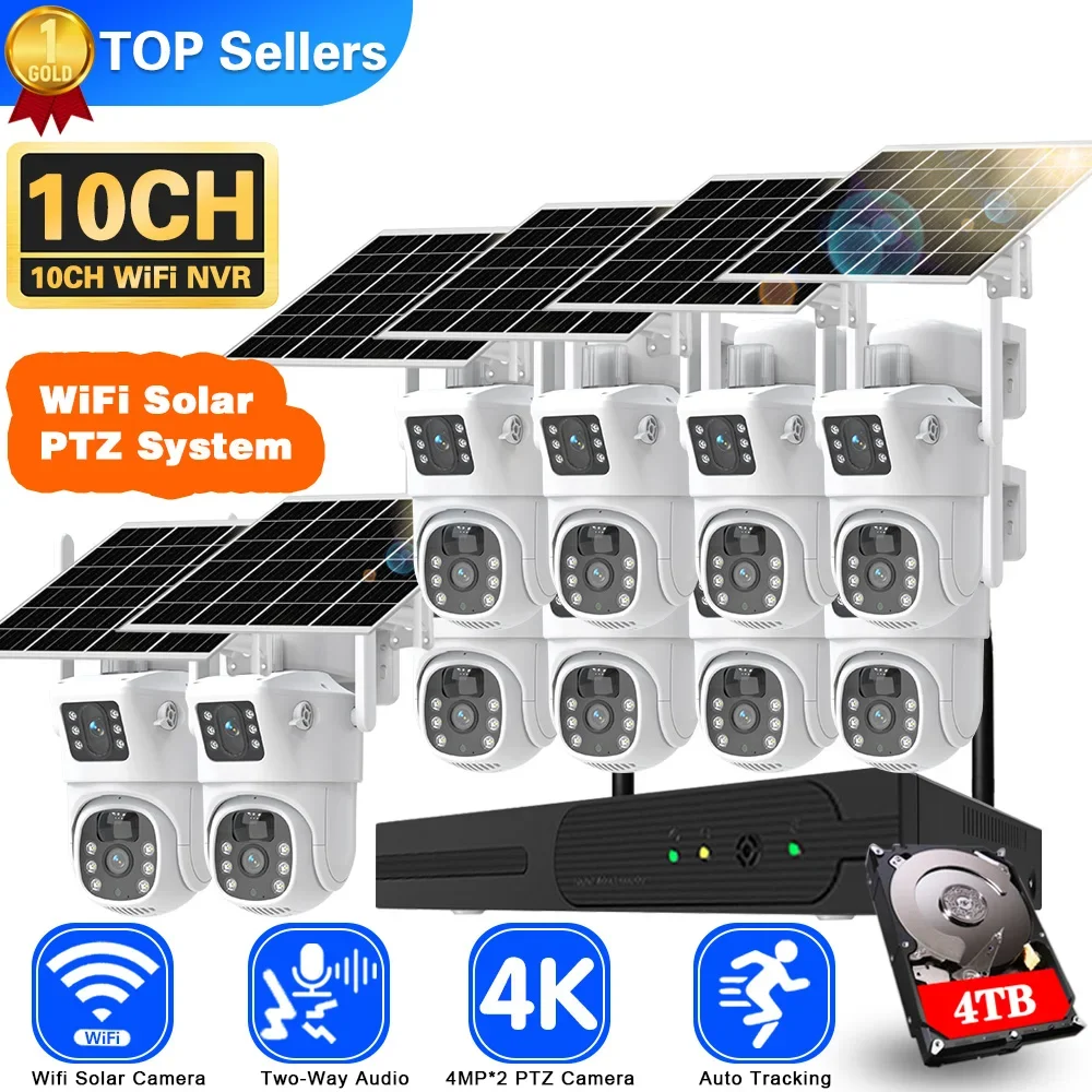 Home Security With Monitoring - ソーラーcctvカメラシステム,デュアルレンズ,nvrキット,ワイヤレス,双方向オーディオ,ptz,ipセキュリティ,ビデオ監視セット,Wi-fi,4k,8mp,10ch
