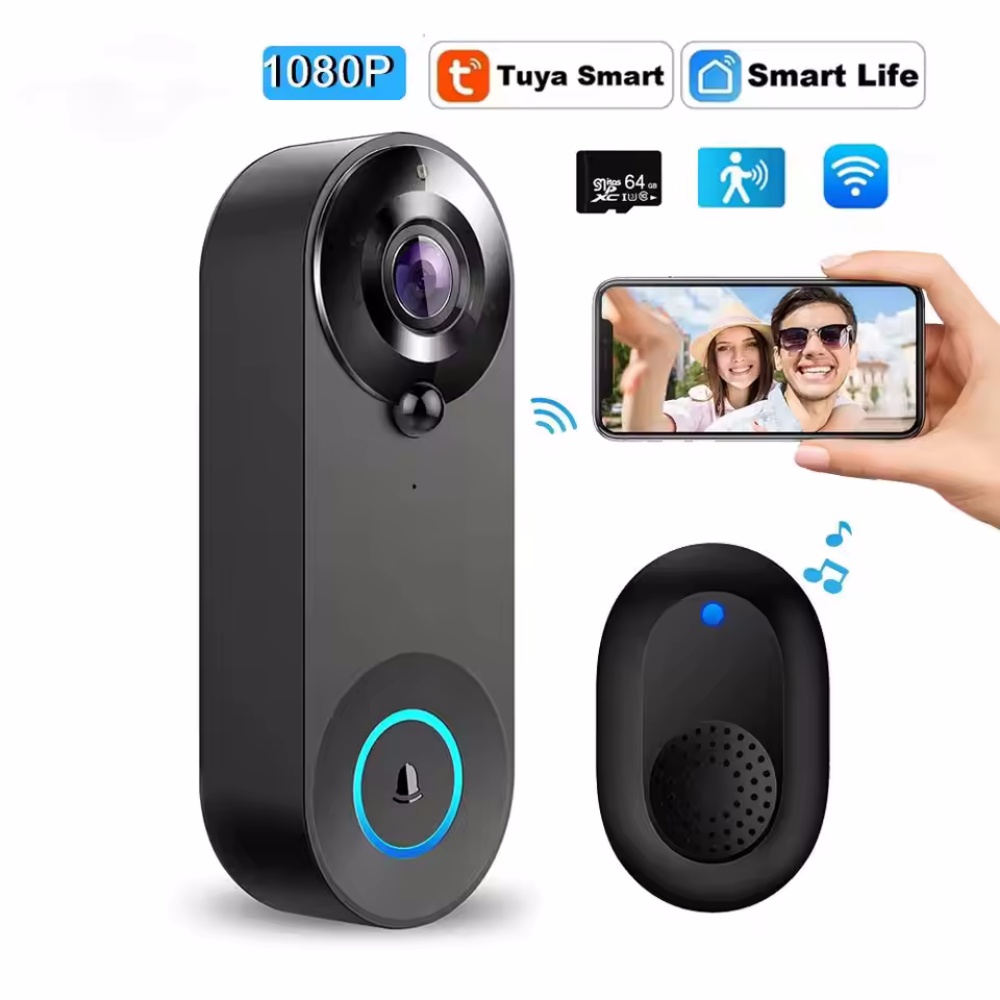 Home Security La - Tuya 1080P ワイヤレス WIFI ドアベルビデオインターホンドアベルカメラ付きスマートホームセキュリティ保護 PIR
