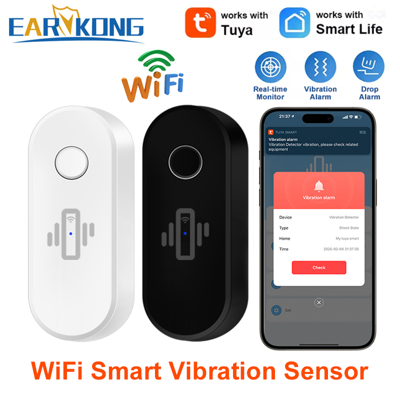 Window Alarm Sensor - Tuya WiFi 振動検出器ガラス破損センサーアラーム調整可能な感度オプションドア窓ガラス壁キャビネット金庫