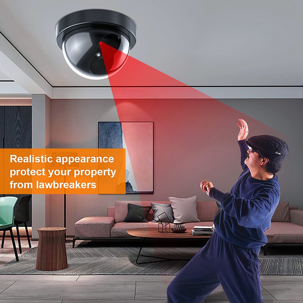 Home Security And Camera System - ダミーセキュリティカメラ、赤色LEDライト付き偽カメラ、家庭用屋外用リアルなワイヤレス監視システム4個パック