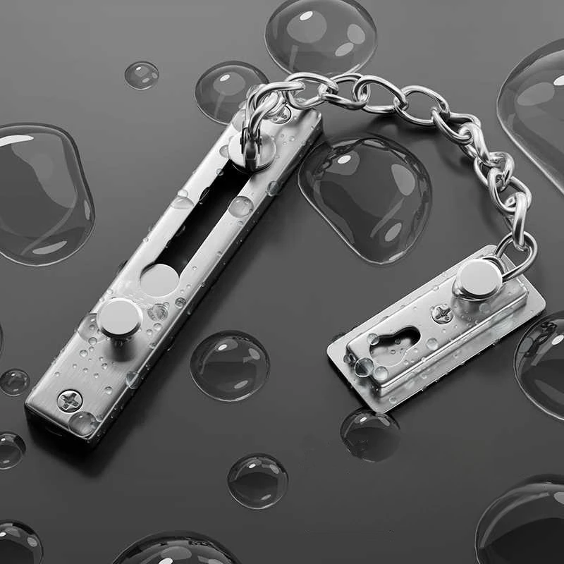 Door Chain Guard - ドリル不要のステンレス製セキュリティドアチェーンプッシュボタンロックラッチ、家庭やホテル用の盗難防止ドアガード