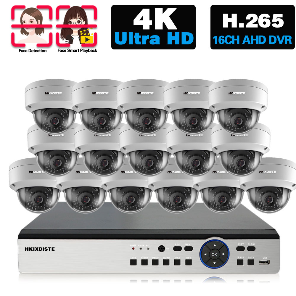 Home Security And Camera System - 4KウルトラHD AHDカメラビデオ監視キット 8MP 16CH DVRキット 屋外防水ホームCCTVドームセキュリティカメラシステムセット