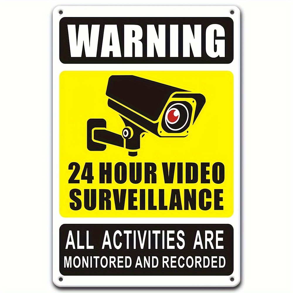 Home Security La - 24時間365日ビデオ監視警告標識 - セキュリティカメラのアイコンが付いた耐久性のある鉄製金属、自宅、寝室用の屋外壁装飾。