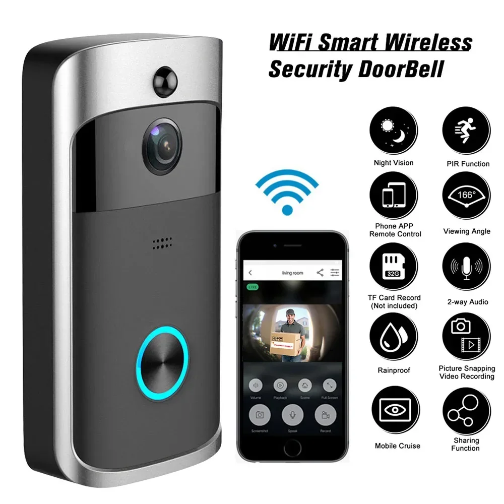 Home Security Monitoring Service - 720P HD スマートホームワイヤレス WIFI ドアベルカメラセキュリティビデオインターホン IR