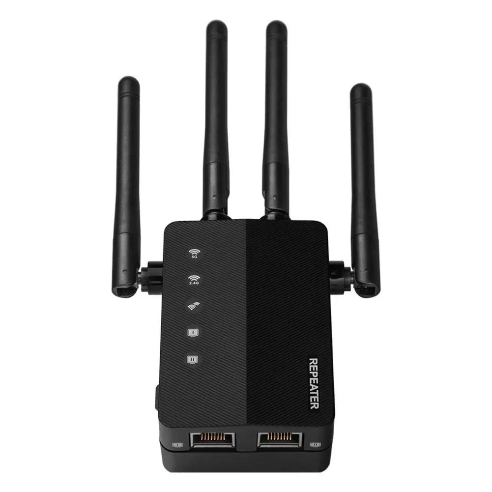 Home Security Features - 2.4/5.8GHz デュアルバンド機能、1200Mbps 高速ポート、4 本の高利得アンテナを備えた WiFi エクステンダー、長距離