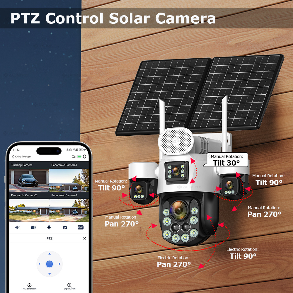 4レンズ屋外360度カメラ °   監視用ソーラーカメラ 2 - Home Security La のレビューと価格