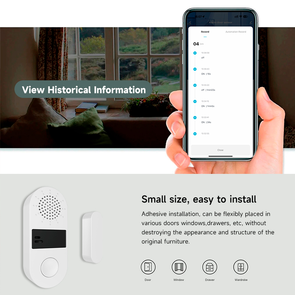 Tuya Zigbee ワイヤレスドアウィンドウ接触センサー - Window Alarm Sensor のレビューと価格