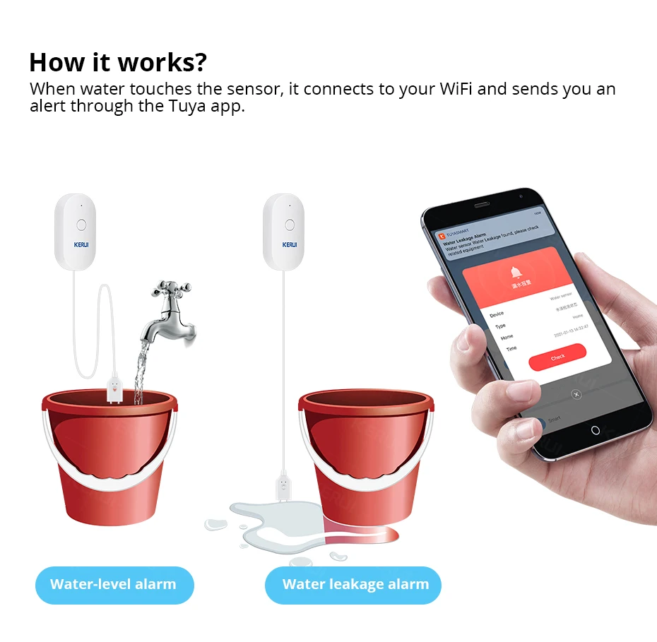 KERUI WiFi 水センサースマートホームキッチン水漏れ - Home Security With Monitoring のレビューと価格