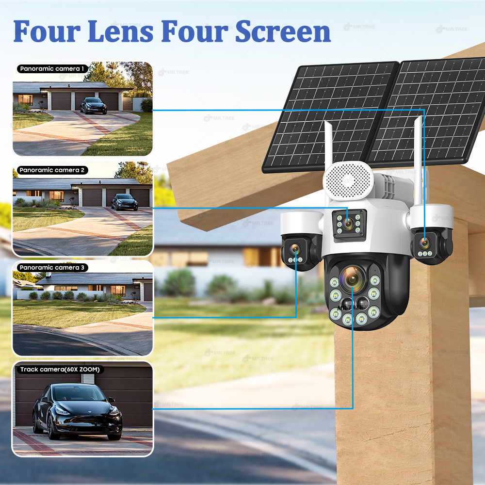 AOV 四眼レンズ屋外監視ソーラーカメラ 20MP 4G S - Home Security La のレビューと価格