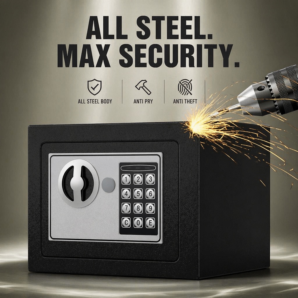 全鋼製電子デジタルキーパッドセーフボックスデュアルパスワード - Home Security Tips のレビューと価格